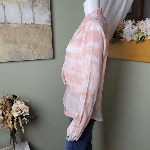 Larry Levine Pink Tie Dye Faux Wrap Dressy Blouse - Picture 2 of 12